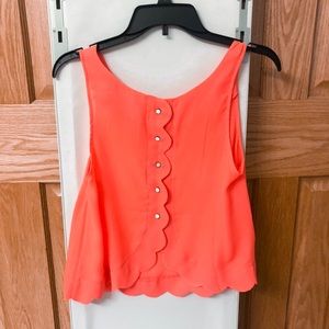 Scalloped Coral back button up tank top